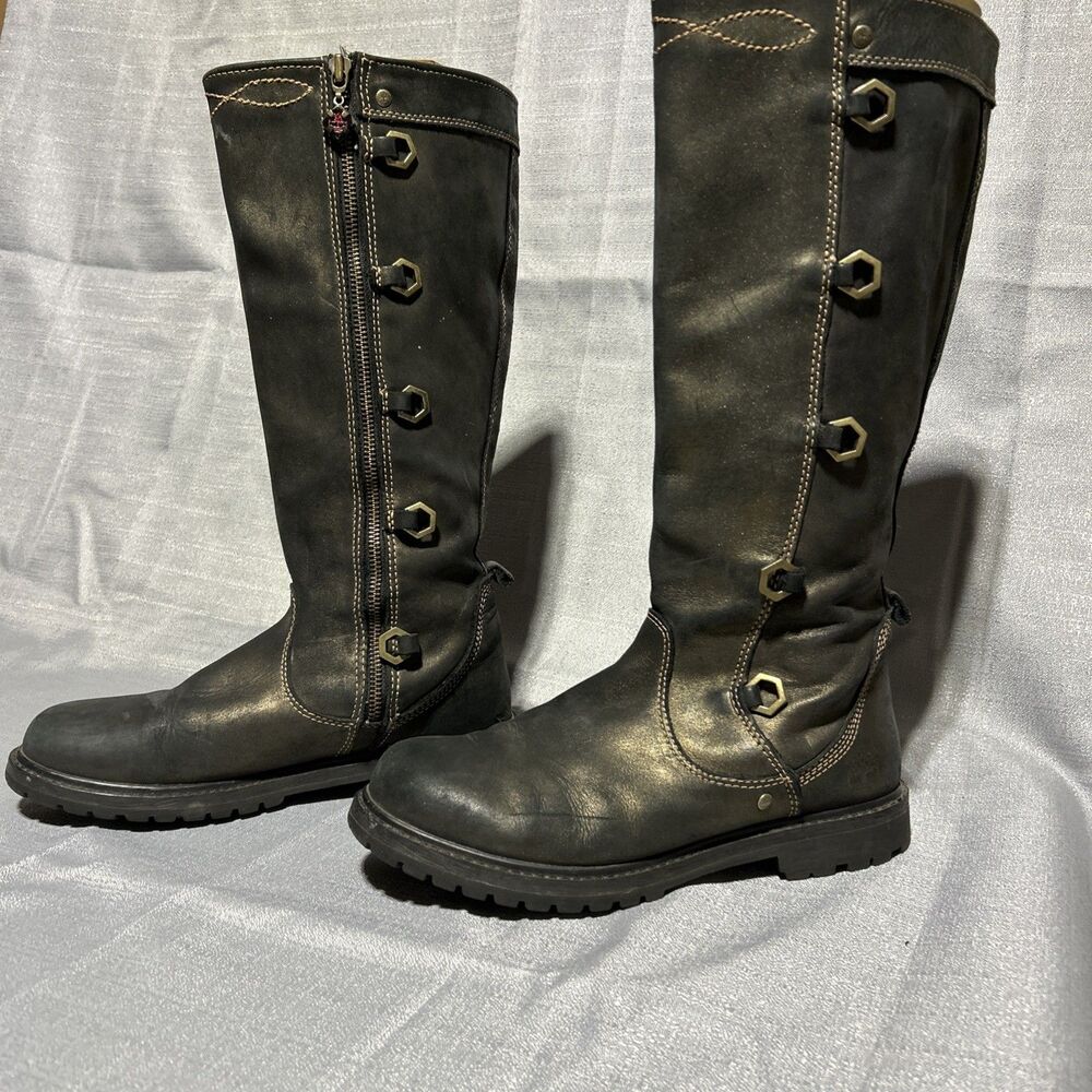 Women's Timberland Boots Size US size 8 Knee High Ring Grunge Leather Gold
